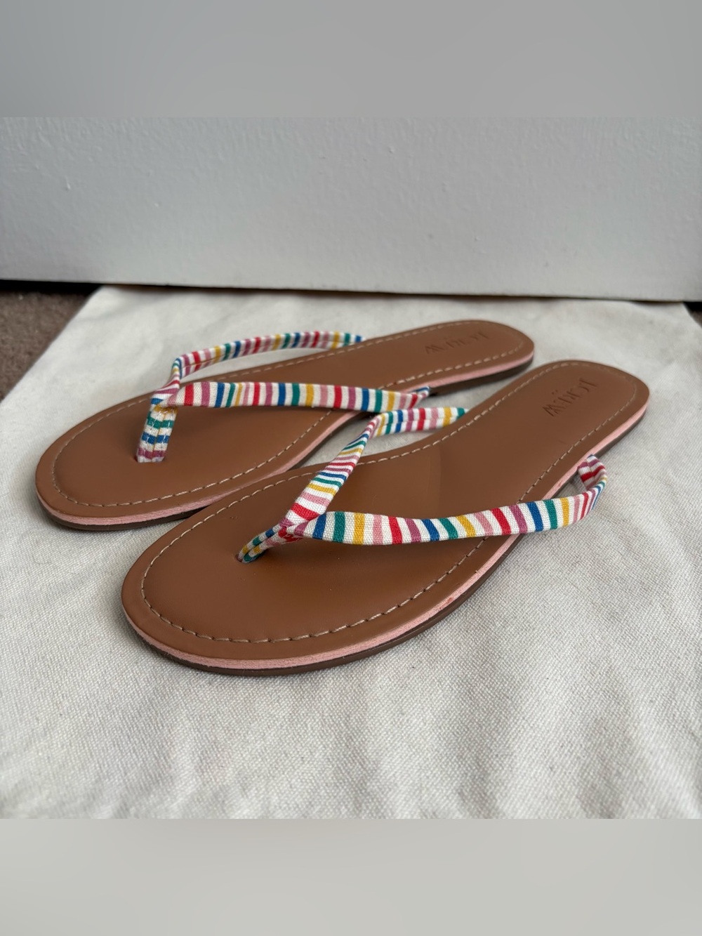J.CREW Women’s Brown/Multicolor Striped Fabric Thong Strap Sandals US 8